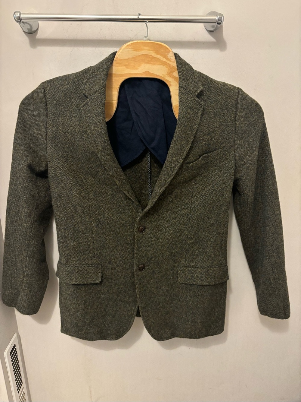Bonobos Moon Shetland England Wool Herringbone Blazer Olive Tweed Sport Coat 44L